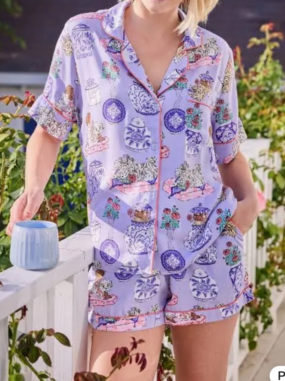 Printfresh Fancy Dogs Eco Satin Wildest Dreams Pajama Short Set MEDIUM MSRP $168